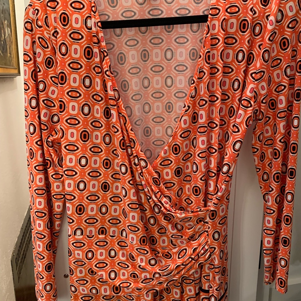 Anne Klein Orange and Gray Patterned Top
